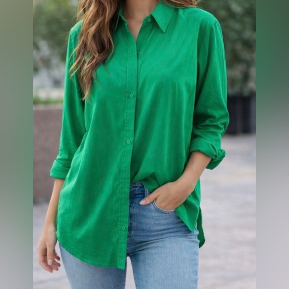 Express Vibrant Green Button Down Shirt